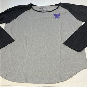 Twitch Large Gray Long Sleeve Purple Heart Embroidered Graphic Baseball T Shirt